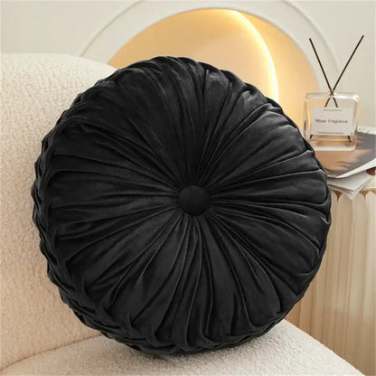 Brown pleated dutch velvet round seat cushion for living room