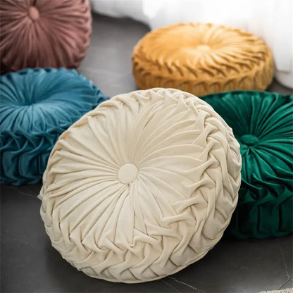 Brown pleated dutch velvet round seat cushion for living room