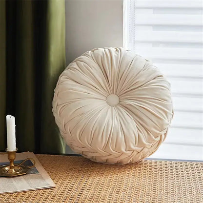 Brown pleated dutch velvet round seat cushion for living room