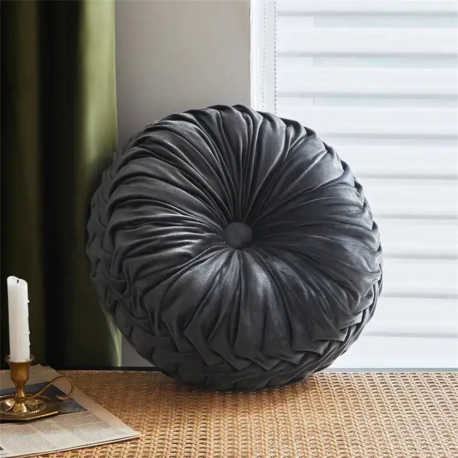 Brown pleated dutch velvet round seat cushion for living room