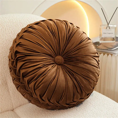 Brown pleated dutch velvet round seat cushion for living room