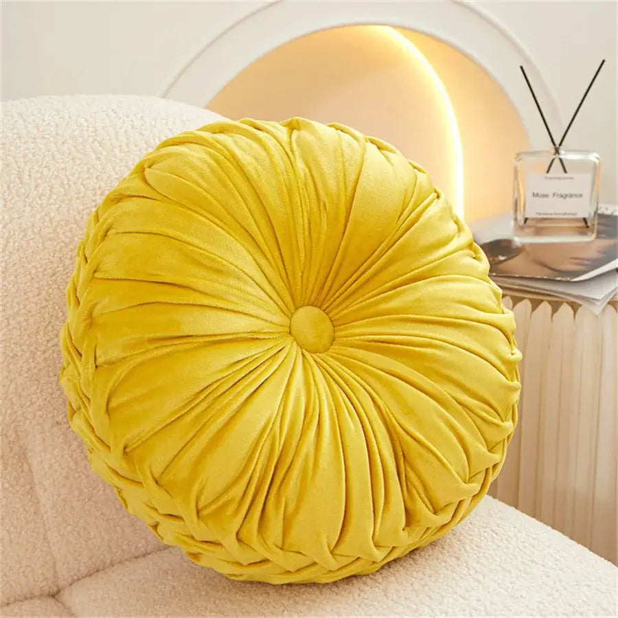 Brown pleated dutch velvet round seat cushion for living room
