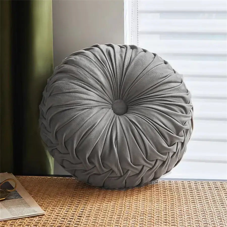 Brown pleated dutch velvet round seat cushion for living room