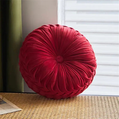 Brown pleated dutch velvet round seat cushion for living room