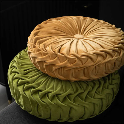 Brown pleated dutch velvet round seat cushion for living room
