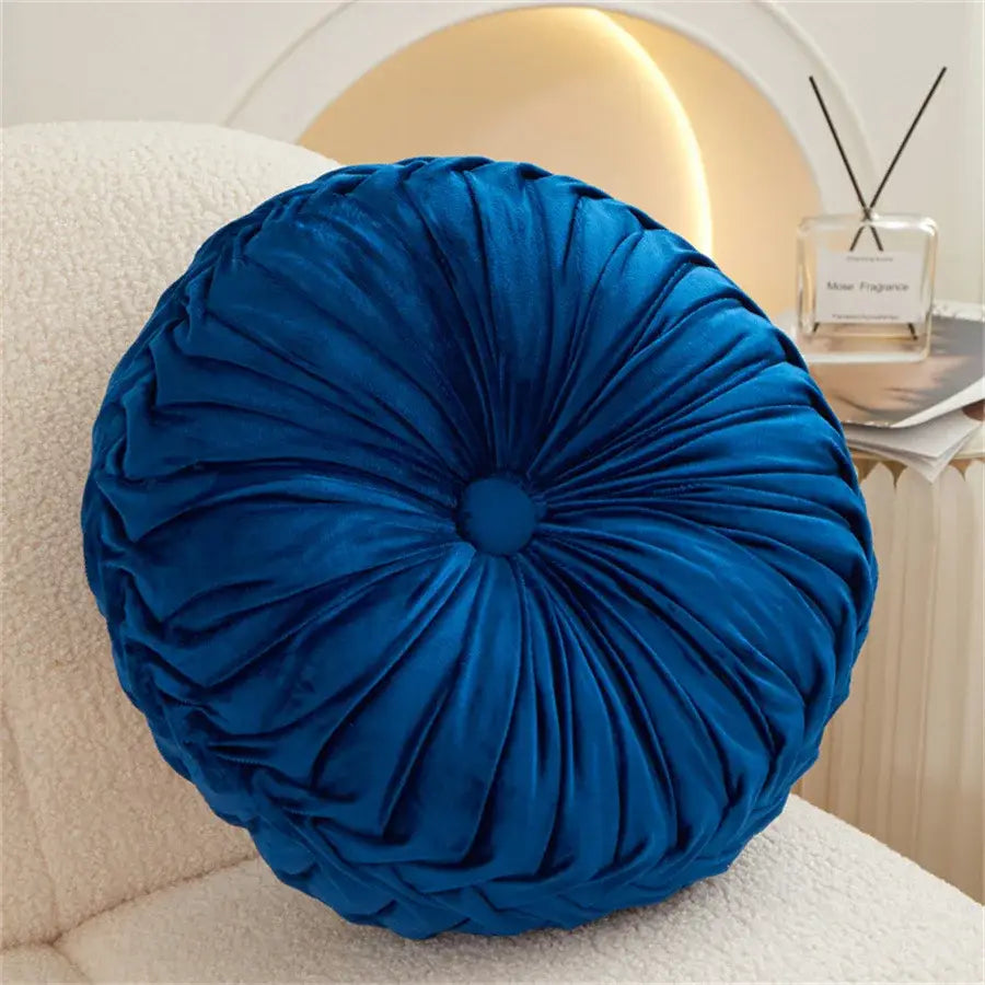 Brown pleated dutch velvet round seat cushion for living room