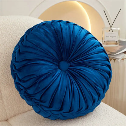 Brown pleated dutch velvet round seat cushion for living room