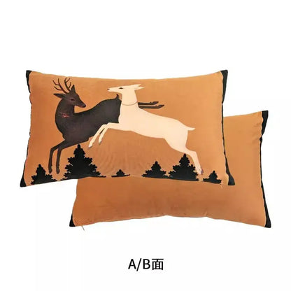 Brown velvet handmade reindeer applique cushion cover living room