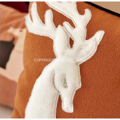 Brown velvet handmade reindeer applique cushion cover living room