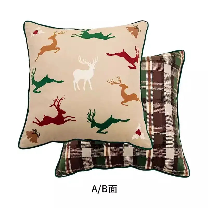 Brown velvet handmade reindeer applique cushion cover living room
