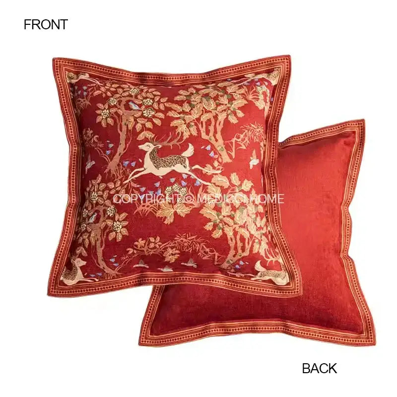 Brown velvet handmade reindeer applique cushion cover living room