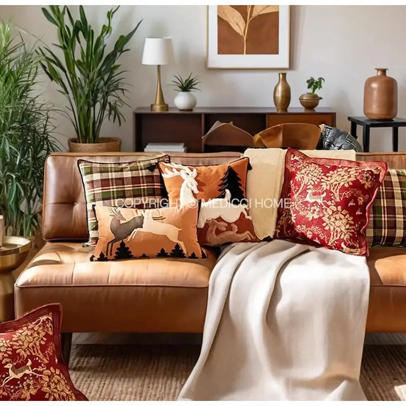 Brown velvet handmade reindeer applique cushion cover living room