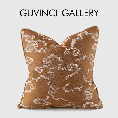 Brown & white auspicious clouds jacquard throw pillow cover living room