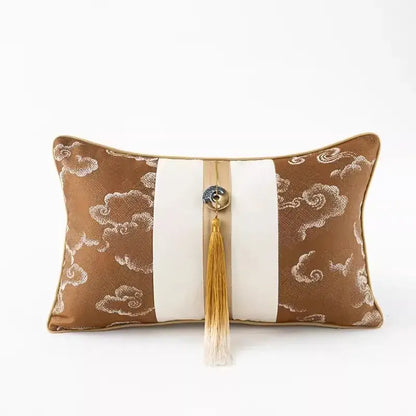 Brown & white auspicious clouds jacquard throw pillow cover living room