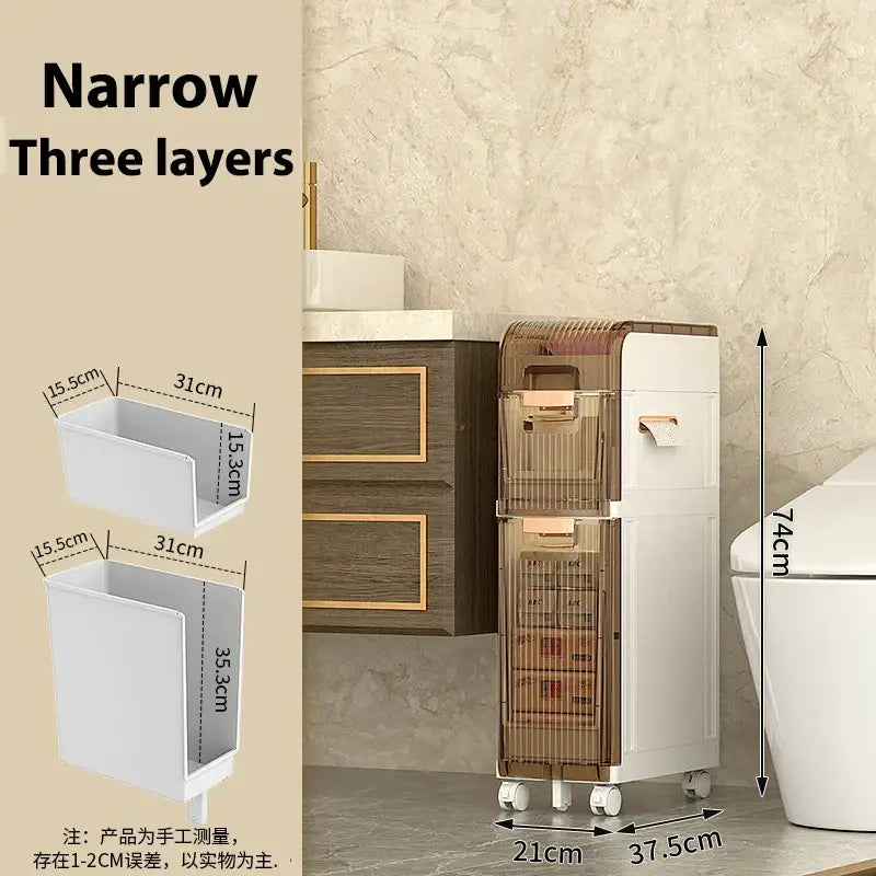 Brown & white multi-layer crevice storage rack bathroom organizer