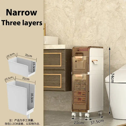 Brown & white multi-layer crevice storage rack bathroom organizer