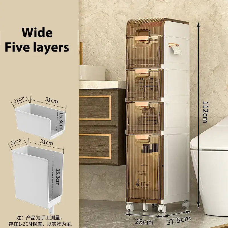Brown & white multi-layer crevice storage rack bathroom organizer
