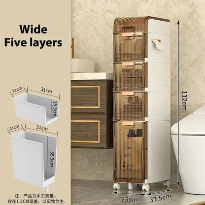 Brown & white multi-layer crevice storage rack bathroom organizer