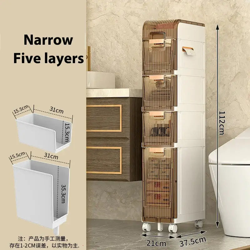 Brown & white multi-layer crevice storage rack bathroom organizer