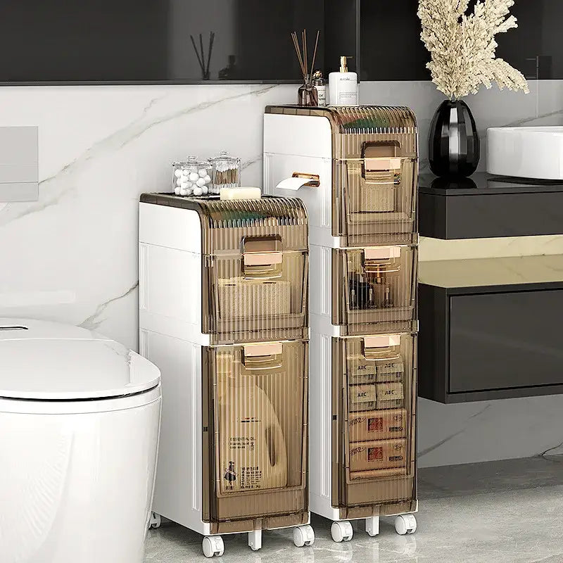 Brown & white multi-layer crevice storage rack bathroom organizer