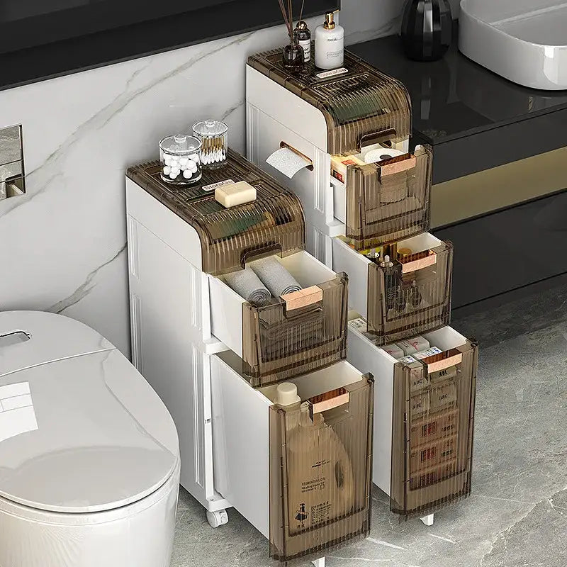 Brown & white multi-layer crevice storage rack bathroom organizer
