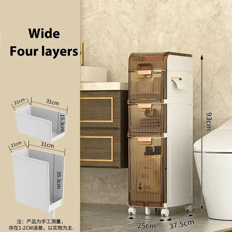 Brown & white multi-layer crevice storage rack bathroom organizer