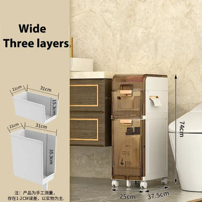 Brown & white multi-layer crevice storage rack bathroom organizer