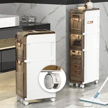 Brown & white multi-layer crevice storage rack bathroom organizer