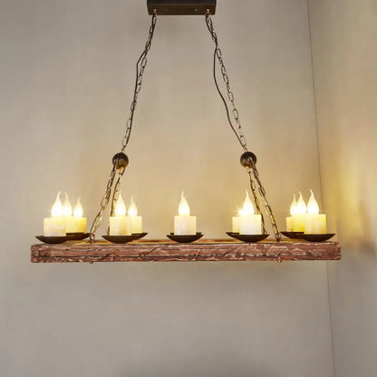 DecorBites™ Brown Wood Candelabra Pendant Light for Dining Room - Island Hanging Lamp Kit