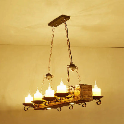 DecorBites™ Brown Wood Candelabra Pendant Light for Dining Room - Island Hanging Lamp Kit