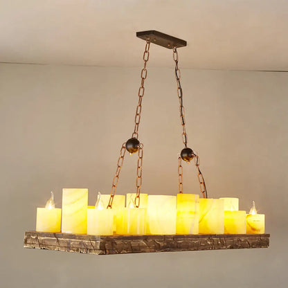 DecorBites™ Brown Wood Candelabra Pendant Light for Dining Room - Island Hanging Lamp Kit
