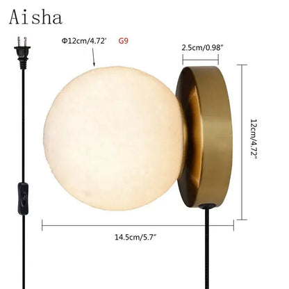 Brushed brass circular planet wall lamp bedroom globe light