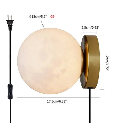 Brushed brass circular planet wall lamp bedroom globe light