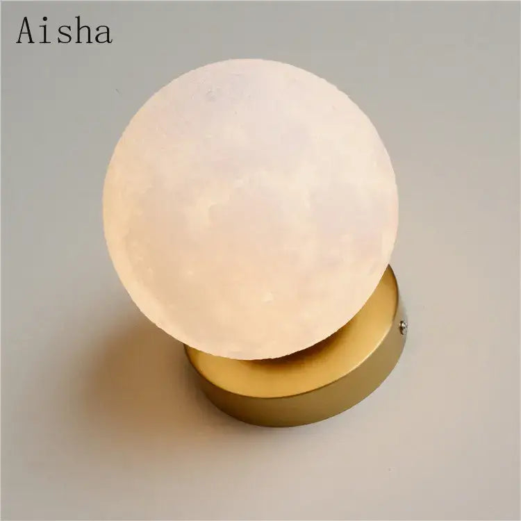 Brushed brass circular planet wall lamp bedroom globe light