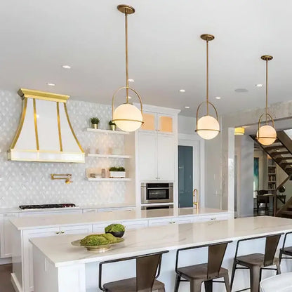 Brushed brass glass ball ceiling light for living room