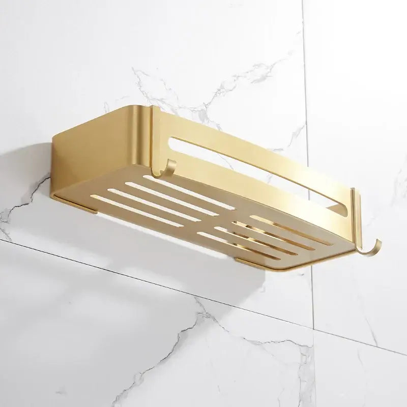 Brushed gold aluminum 2 tier corner shower shelf with hooks bathroom