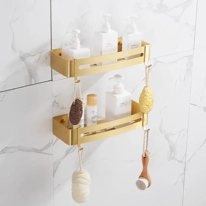 Brushed gold aluminum 2 tier corner shower shelf with hooks bathroom