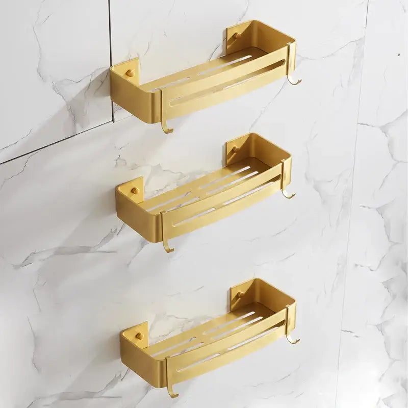 Brushed gold aluminum 2 tier corner shower shelf with hooks bathroom