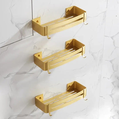 Brushed gold aluminum 2 tier corner shower shelf with hooks bathroom