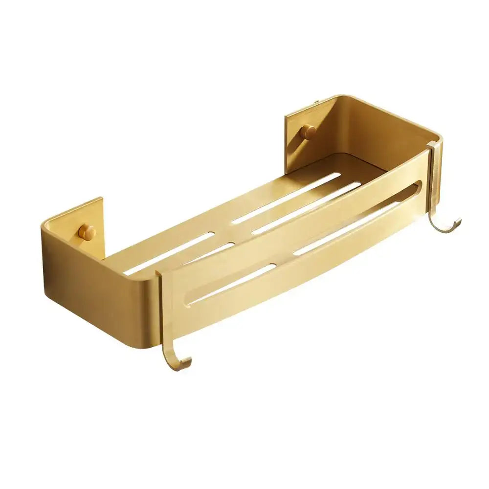 Brushed gold aluminum 2 tier corner shower shelf with hooks bathroom
