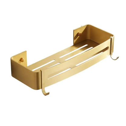 Brushed gold aluminum 2 tier corner shower shelf with hooks bathroom