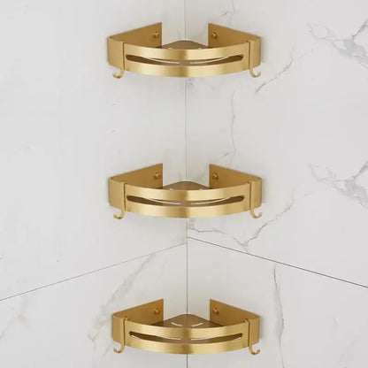 Brushed gold aluminum 2 tier corner shower shelf with hooks bathroom