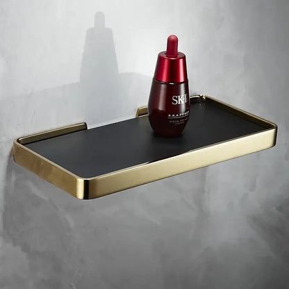 Brushed gold and black corner shelf bathroom storage organizer