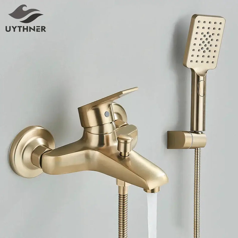 Brushed gold and black shower faucet mixer set bathroom fixture