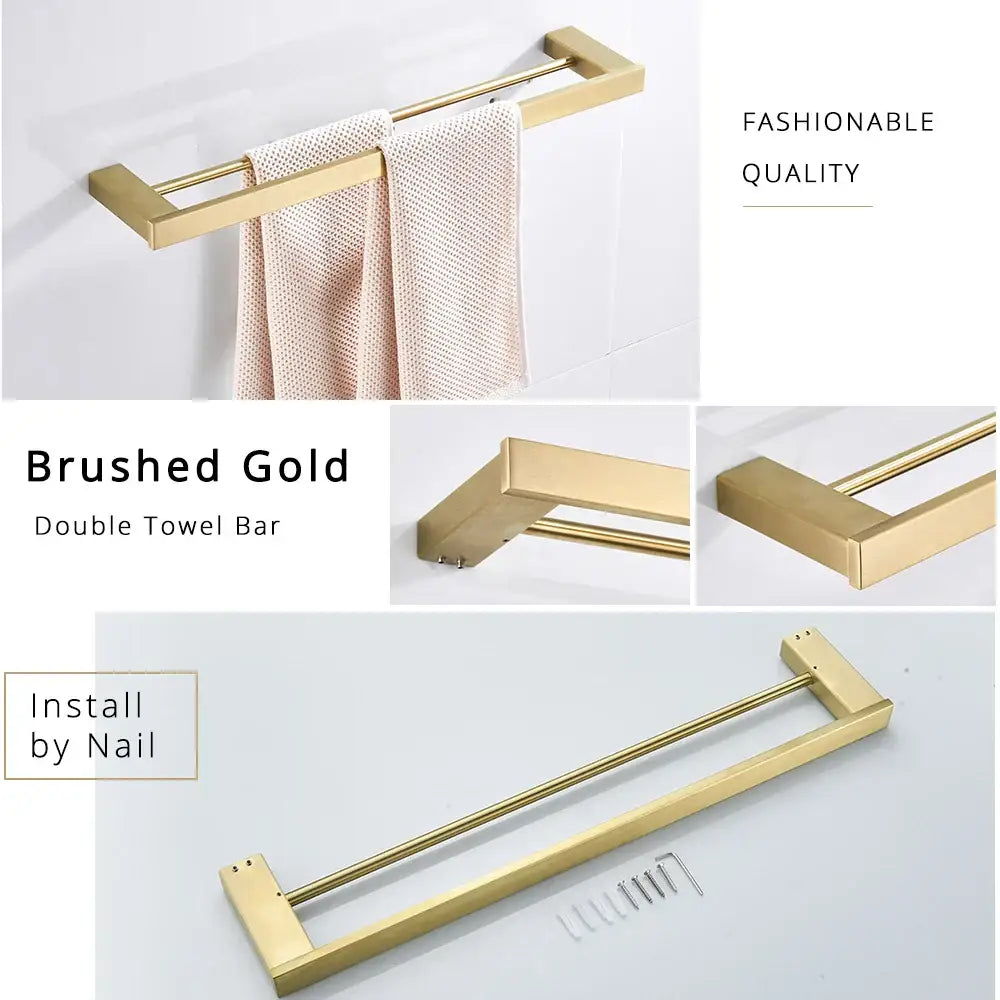 Brushed gold and white stainless steel bathroom accessory set