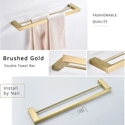 Brushed gold and white stainless steel bathroom accessory set