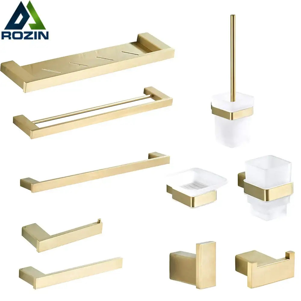 Brushed gold and white stainless steel bathroom accessory set