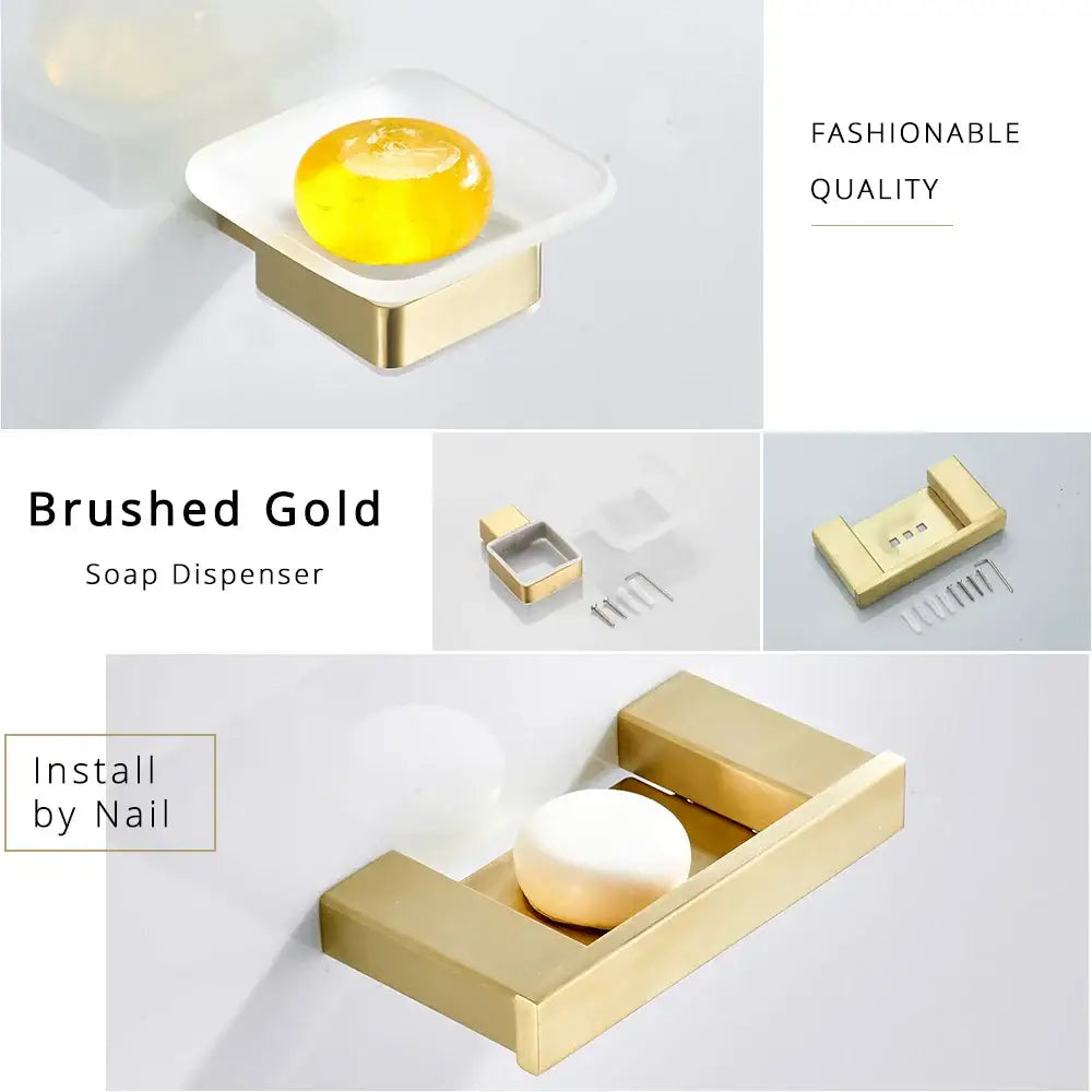 Brushed gold and white stainless steel bathroom accessory set