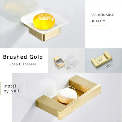 Brushed gold and white stainless steel bathroom accessory set