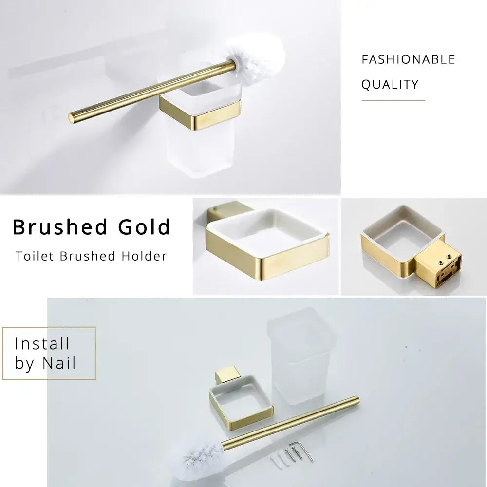 Brushed gold and white stainless steel bathroom accessory set